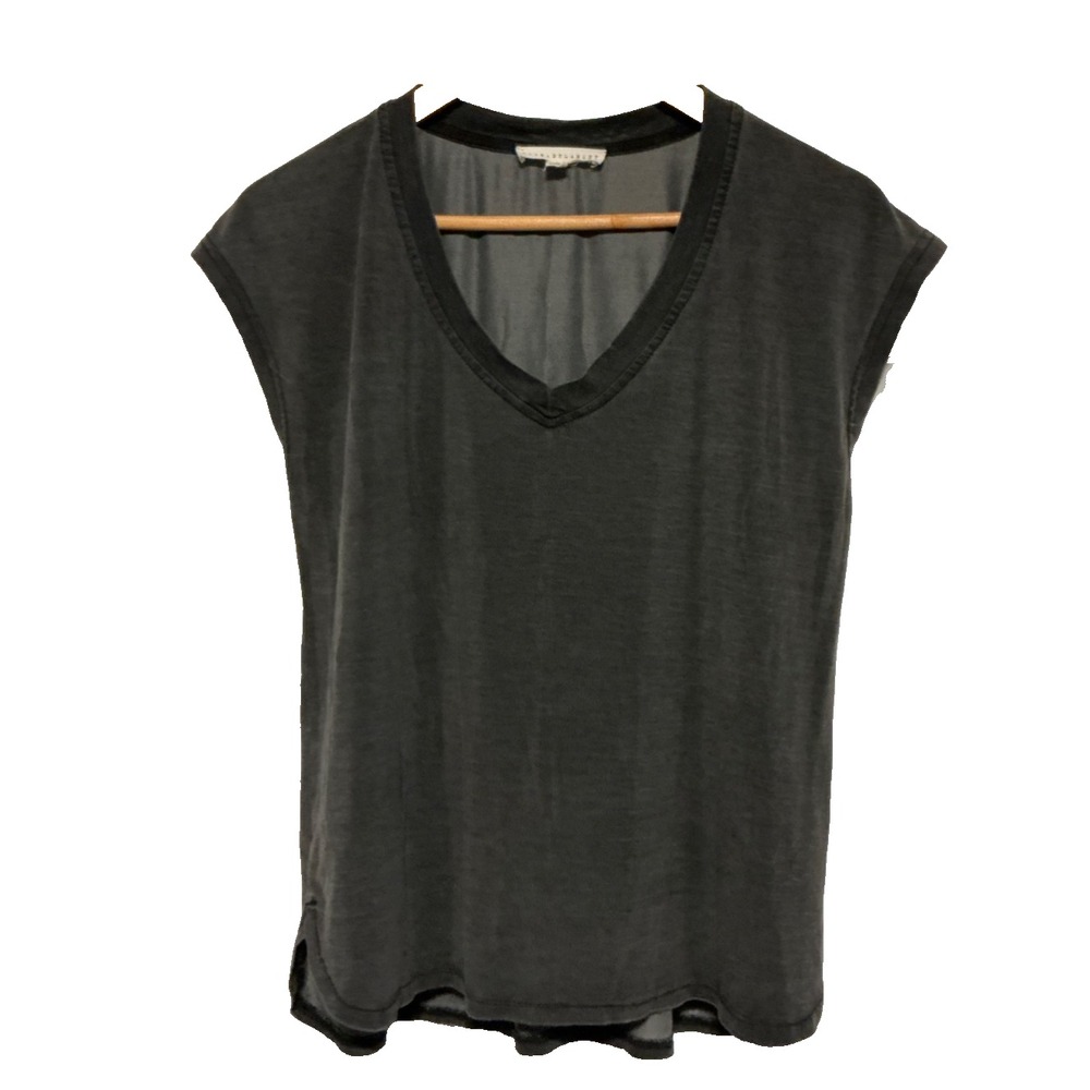 Jane & Delance Top Women Faded Basic Gray Small V-Neck Cap Sleeve Soft Basic Tee
